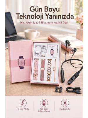 Astraltech Kablolu Bluetooth Kulaklık ve Kadınlara Özel Bileklik Hediyeli Yeni Nesil Akıllı Saat 3 Kordonlu