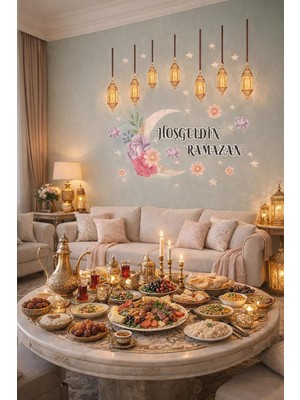 Uravas Store Sticker Hoş Geldin Ramazan Dekorlu Ahşap Kapı Süsü, Ramazan Süsleri, Ramazan Tavan Süsü, Dekor Iftar, Sahur