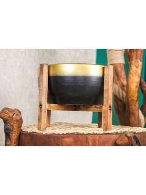 Uravas Store Bitki Tasarımı Ev Dekorasyon Gold Şeritli Siyah Aranjmanlık Sunumluk Bonzai Terracota Toprak Saksı 4 Ayaklı