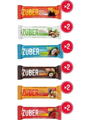 Züber Meyveli Bar Şöleni 40g x12 Adet(Portakallı,Antep Fıstıklı,Hindistan C,Fındıklı,Yer Fıstıklı,Çilekli)
