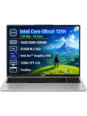 Acer Aspire Lite AL16-71P Intel Core Ultra 5 125H 16GB 512GB SSD Freedos 15.6'' FHD Taşınabilir Bilgisayar NX.DCLEY.001