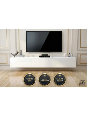 Semih Mobilya Modern Mdf Duvara Monte 180 cm  Parlak Beyaz Tv Ünitesi – Minimalist Şık Tasarım