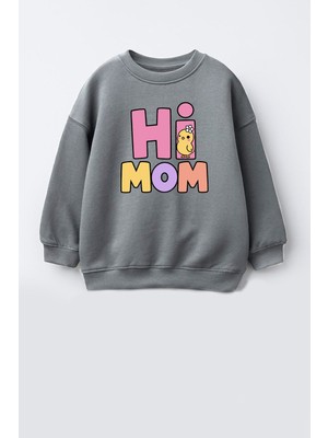 Monila Unisex Çocuk Pamuklu Bisiklet Yaka Slogan Baskılı Sweatshirt