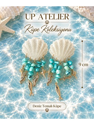 Up Atelier Deniz Temalı Sedefli Deniz Kabuğu Küpe 9cm