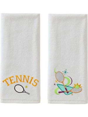 Mikasso Tenis Raket Yazı Nakış Işlemeli Spor Havlusu 2'li Kadife Beyaz Konforlu Kullanım