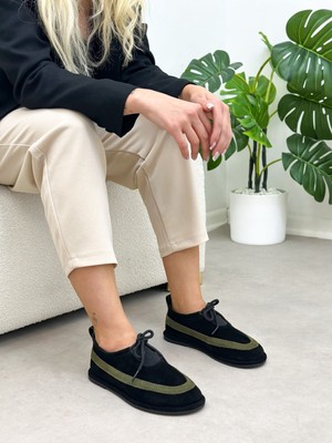 Erva'nın Butiği Siyah Hakiki Deri (Santa) Bağcık Detay Kadın Sneakers