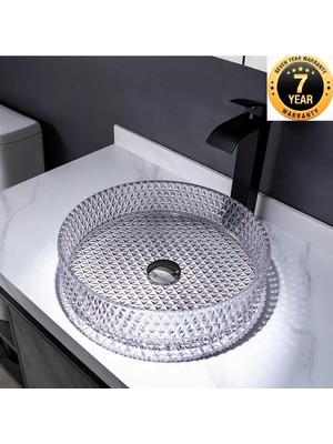 OEM Dekoratif Cilalı Gümüş Yuvarlak Modern Kristal Cam Lavabo 7 Yıl Garantili Ithal 40X40X12
