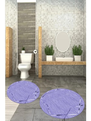 Mikasso Baskılı Kaymaz Taban Yıkanabilir Yuvarlak Banyo Paspası 2'li Klozet Takımı Polyester Çok Renkli