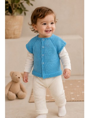 Setfix El Örgüsü Bebek Yeleği, 12-18 Ay, Dikişsiz, Kısa Kollu, Düğmeli, Anti Pilling, Handmade
