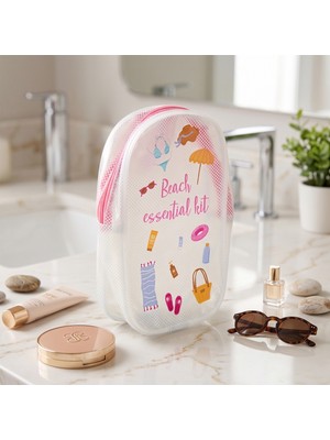Simple Living Beach Essential Kit Kozmetik Çantası Pembe Renk ile Günlük Kullanım için Şık