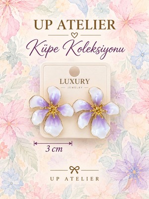 Up Atelier Mor Beyaz Çiçek Küpe 3cm