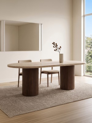 Gazzini Furniture Lunera Traverten Oval Yemek Masası