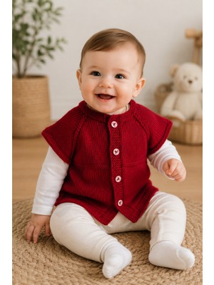 Setfix El Örgüsü Bebek Yeleği, 12-18 Ay, Dikişsiz, Kısa Kollu, Düğmeli, Anti Pilling, Handmade