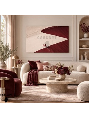 Gaagart Tekli Yatay Kanvas Tablo Dijital Baskı Bordo Krem Minimalist Kadın Figürlü Modern Soyut Duvar Dekoru
