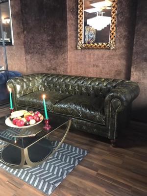 3A Mobilya 3A Green Old Nawy Hakiki Deri Chesterfield