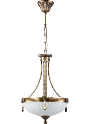 Avize Çarşısı Royal Classic Omega Tekli Beyaz Kumlu Cam Başlıklı, Eskitme Antik Renk Metal Gövde, Sarkıt Avize BS.3035-52-01 K