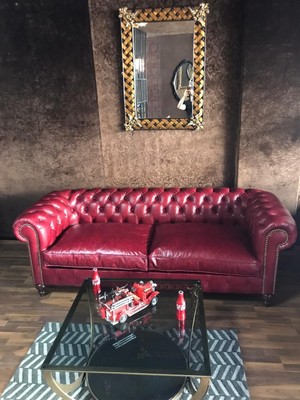 3A Mobilya Premium Burgundy Hakiki Deri Chesterfield