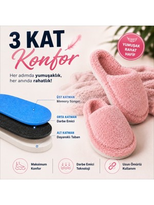 Black Flex Cozy Step 3 Katmanlı Pelush Terlik Düz Pembe 36-41