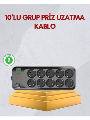 Astraltech 10 Prizli Uzatma Kablosu Termal Koruma USB Type-C Hızlı Şarj 2500W