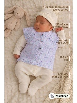 Setfix El Örgüsü Yenidoğan/prematüre Bebek Yeleği, Dikişsiz, Kısa Kollu, Düğmeli, Anti Pilling, Handmade