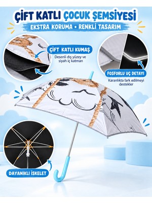 Mubx 6 Telli Fiber Çift Katlı Çocuk Şemsiyesi Rüzgarda Kırılmaz Şemsiye