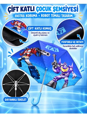 Mubx 6 Telli Fiber Çift Katlı Çocuk Şemsiyesi Rüzgarda Kırılmaz Şemsiye