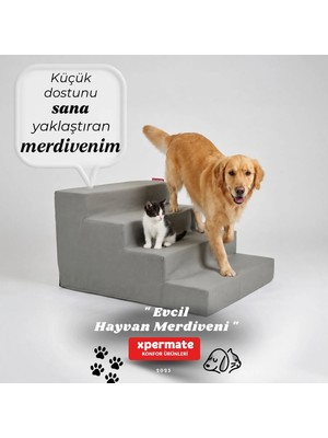Xpermate Köpek Merdiveni Kedi Merdiveni 4 Basamaklı Evcil Hayvan Merdiveni Antrasit