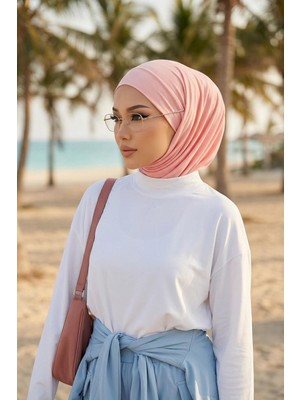 Aisha's Design Boyun Kapatıcı Özellikli ve Kulaklık Girişli Penye Bone,B-94,Pudra