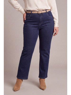 Rmg Serpme Taş Detaylı Boru Paça Büyük Beden Denim Pantolon Lacivert
