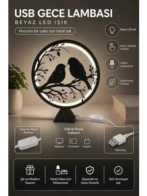 Marvielle USB Bağlantılı LED Gece Lambası, Beyaz Işık ve Dekoratif Tasarım - Masa ve Gece Lambası