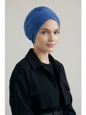 Aisha's Design İnce Pile Dikişli Penye Bone,B-19,İndigo