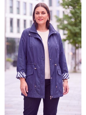 Rmg Zebra Astar Detaylı Büyük Beden Pamuklu Trençkot Lacivert
