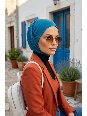Aisha's Design Boyun Kapatıcı Özellikli ve Kulaklık Girişli Penye Bone,B-94,Petrol