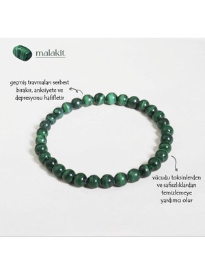 Taşmir Doğal Malakit Bileklik | 6 mm Kristal Malahit Taşı Esnek Bileklik | Şifa Verici Kaygı Giderici Bileklik