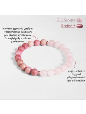 Taşmir 8 mm Pembe Kuvars ve Rodonit Taşlı Bileklik | Şifa, Denge ve Iç Huzur Bilekliği | Aşk Taşı