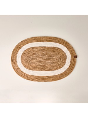 Simple Living Living Jüt Görünümlü Şerit Banyo Paspası - Kahverengi / Krem  40X60 cm