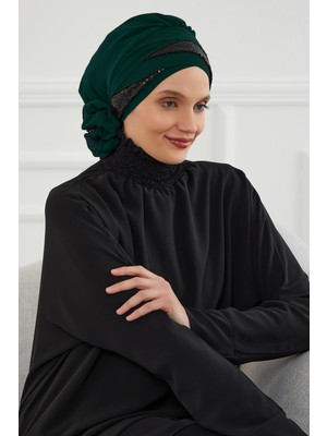 Aisha's Design Parlak Payetli Özel Tasarım Şifon Hazır Türban,HT-47P