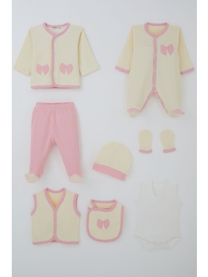 Breeze Kız Bebek Hastane Çıkışı 8 Li Fiyonk Nakışlı 0-3 Ay, Krem