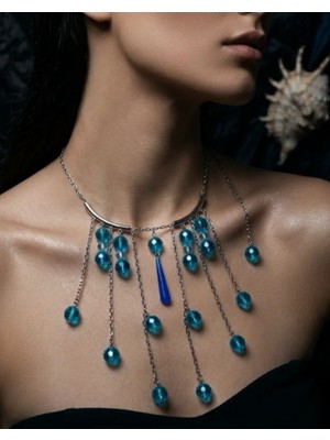 Mk Design Jewelry Mavi Cam Kolye