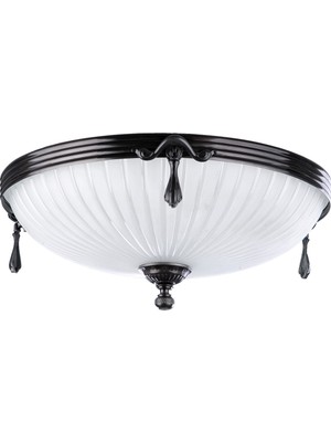 Avize Çarşısı Royal Classic Omega Tekli Beyaz Kumlu Cam Başlıklı, Platin Renk Metal Gövde, Plafonyer Avize BS.3035-54-45 P