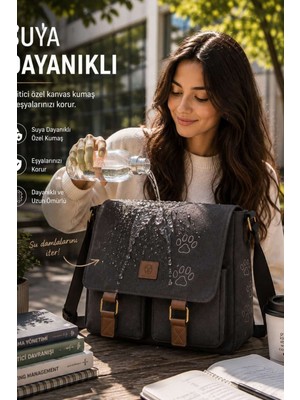 QUB CLUB Unisex  Kanvas Patili Su Geçirmez Postacı Iş Okul Evrak Laptop Çantası