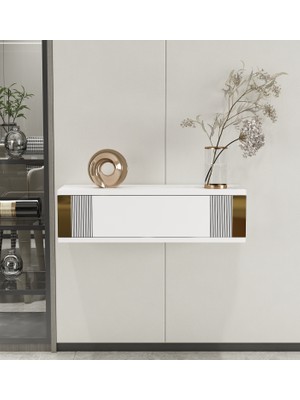 Morepp Iris 70CM Duvara Monte Kapaklı Raflı Modern Dresuar Beyaz-Altın