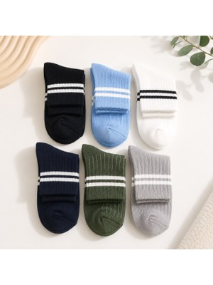 Ciho Socks Daily 6 Çift Çocuk %100 Pamuk Çizgili Tenis Okul Kolej Çorabı