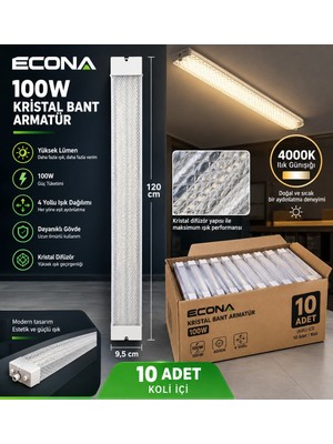 Econa 10ADET......100W Kristal 4000K LED Bant Armatür 120 cm - Doğal Günışığı Yüksek Lümenli Yatay Prizmatik Tavan Lambası,modern Aydınlatma.led Lamba ,kristal,lamba
