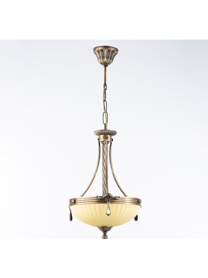 Avize Çarşısı Royal Classic Omega Tekli Ananas Renkli Cam Başlıklı, Eskitme Antik Renk Metal Gövde, Sarkıt Avize BS.3035-52-01 C