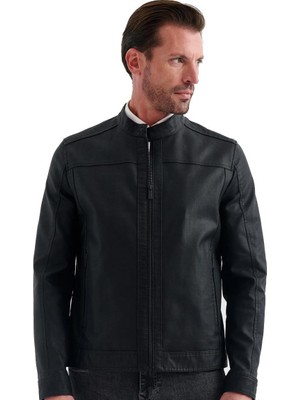 Pierre Cardin CEDRIC BIKER TARZI DERİ DOKUMA , REGULAR FİT, ERKEK SUNİ DERİ MONT