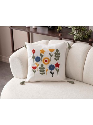Fuens Punch Nakışlı Kırlent Kılıfı Yüksek Kalite Keten Kumaş - 43*43 cm PUNCH002