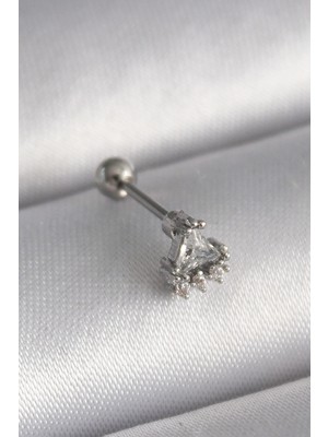 Renas Store 316L Çelik Gümüş Renk Üçgen Zirkon Taşlı Tragus Piercing