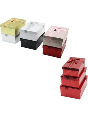 Renas Store 3pcs D.dörtgen Parlak Mix Renkli - Kabartma Desen Karton Hediye Kutusu Kurdelalı 22.5X15.5-20.5X13.5-18.5X11.5CM (5047)