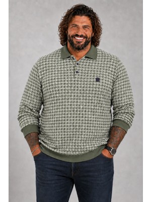 Moc Grande MocGrande Büyük Beden Erkek Sweatshirt Polo Yaka 22714 HAKI